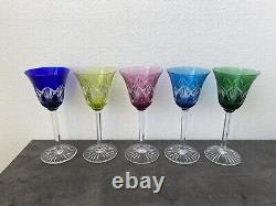5 anciens verre À Pied cristal saint louis Couleur Décor Ciselé Fleur Table Deco