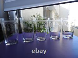 5 anciens verres à orangeade gobelets à eau en cristal gravé de Meisenthal