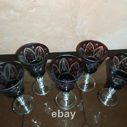 5 anciens verres à vin couleur Rubis taille Cristal de Bohème