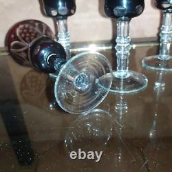 5 anciens verres à vin couleur Rubis taille Cristal de Bohème