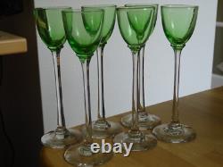 6 ANCIENS GRANDS VERRES A LIQUEUR CRISTAL TYPE VERT OURALINE ht 14,7 cm