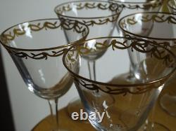6 ANCIENS VERRES APERITIF CRISTAL DORURE PEINT A LA MAIN STYLE ST LOUIS 12,5 cm