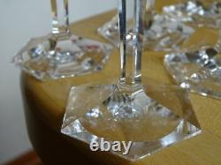 6 ANCIENS VERRES A APERITIF CRISTAL PIED HEXAGONALE ET COTES PLATES ht 13 cm