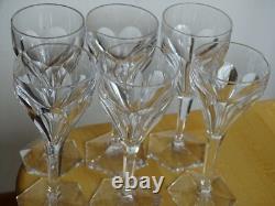 6 ANCIENS VERRES A APERITIF CRISTAL PIED HEXAGONALE ET COTES PLATES ht 13 cm