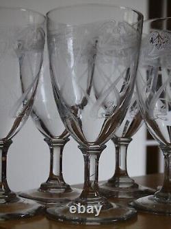6 ANCIENS VERRES A EAU CRISTAL GRAVURE ART NOUVEAU ht 15 cm