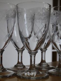 6 ANCIENS VERRES A EAU CRISTAL GRAVURE ART NOUVEAU ht 15 cm