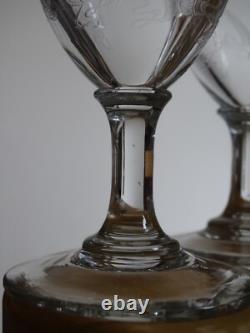 6 ANCIENS VERRES A EAU CRISTAL GRAVURE ART NOUVEAU ht 15 cm