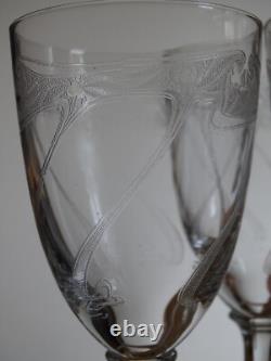 6 ANCIENS VERRES A EAU CRISTAL GRAVURE ART NOUVEAU ht 15 cm