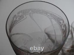 6 ANCIENS VERRES A EAU CRISTAL GRAVURE ART NOUVEAU ht 15 cm