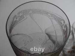 6 ANCIENS VERRES A EAU CRISTAL GRAVURE ART NOUVEAU ht 15 cm