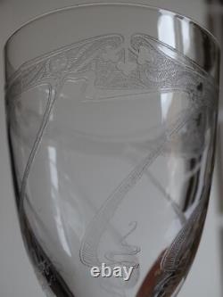 6 ANCIENS VERRES A EAU CRISTAL GRAVURE ART NOUVEAU ht 15 cm