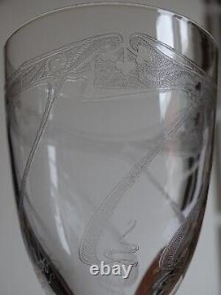 6 ANCIENS VERRES A EAU CRISTAL GRAVURE ART NOUVEAU ht 15 cm