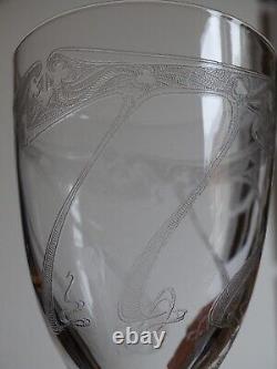 6 ANCIENS VERRES A EAU CRISTAL GRAVURE ART NOUVEAU ht 15 cm