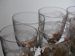 6 ANCIENS VERRES A EAU CRISTAL GRAVURE ART NOUVEAU ht 15 cm