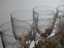 6 ANCIENS VERRES A EAU CRISTAL GRAVURE ART NOUVEAU ht 15 cm