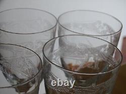 6 ANCIENS VERRES A EAU CRISTAL GRAVURE ART NOUVEAU ht 15 cm