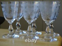 6 ANCIENS VERRES A VIN BLANC CRISTAL MODELE GRAVURE FLORALE ORIENTALISTE 11 cm