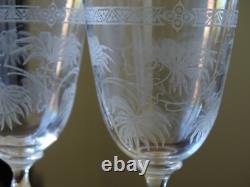 6 ANCIENS VERRES A VIN BLANC CRISTAL MODELE GRAVURE FLORALE ORIENTALISTE 11 cm