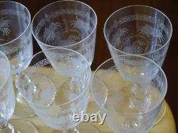 6 ANCIENS VERRES A VIN BLANC CRISTAL MODELE GRAVURE FLORALE ORIENTALISTE 11 cm