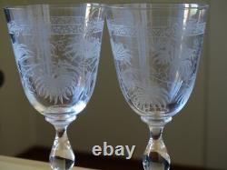 6 ANCIENS VERRES A VIN BLANC CRISTAL MODELE GRAVURE FLORALE ORIENTALISTE 11 cm