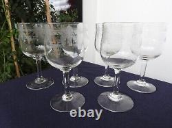 6 ANCIENS VERRES A VIN BLANC PORTO CRISTAL GRAVE St Louis modèle Empire GRAVURE