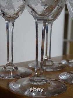6 ANCIENS VERRES A VIN FINE GRAVURE SUR UN FIN CRISTAL ht 13,5 cm