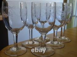 6 ANCIENS VERRES A VIN ROUGE DEMI CRISTAL GRAVURE RUBAN ht 12,3 cm EPOQUE 1920