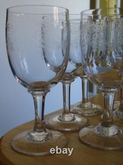 6 ANCIENS VERRES A VIN ROUGE DEMI CRISTAL GRAVURE RUBAN ht 12,3 cm EPOQUE 1920