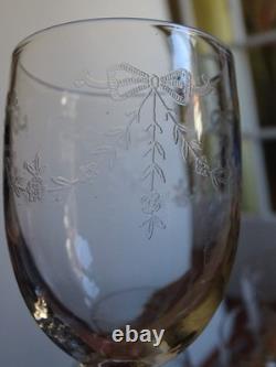 6 ANCIENS VERRES A VIN ROUGE DEMI CRISTAL GRAVURE RUBAN ht 12,3 cm EPOQUE 1920