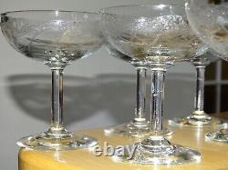 6 Anciennes Coupes A Champagne Cristal Gravure Art Nouveau