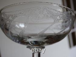 6 Anciennes Coupes A Champagne Cristal Gravure Art Nouveau