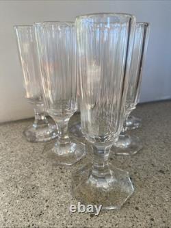 6 Anciennes Flûtes À Champagne Cristal Côtes Plates Rare