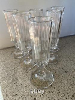 6 Anciennes Flûtes À Champagne Cristal Côtes Plates Rare