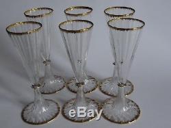 6 Anciennes Flutes A Champagne En Cristal Daum Bord Peigne Gold Or 19 Eme