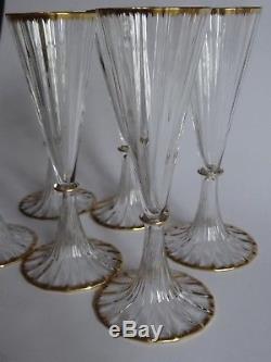 6 Anciennes Flutes A Champagne En Cristal Daum Bord Peigne Gold Or 19 Eme