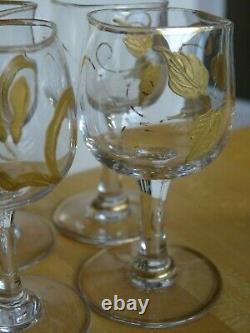 6 Anciens Verres A Liqueur Cristal Decor Florale Gold
