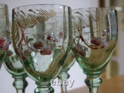 6 Anciens Verres A Liqueur Cristal Fleurs Emaille Art Nouveau Style Legras
