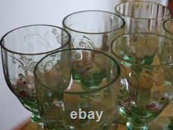 6 Anciens Verres A Liqueur Cristal Fleurs Emaille Art Nouveau Style Legras