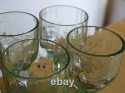 6 Anciens Verres A Liqueur Cristal Fleurs Emaille Art Nouveau Style Legras