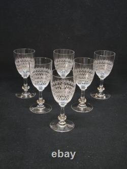 6 Anciens Verres A Vin / Porto En Cristal De Baccarat Gravé