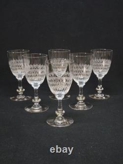 6 Anciens Verres A Vin / Porto En Cristal De Baccarat Gravé