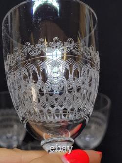 6 Anciens Verres A Vin / Porto En Cristal De Baccarat Gravé