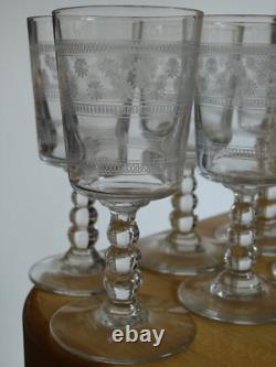6 Anciens Verres A Vin Verre Souffler Modele Gravure Etoiles Et Jambe 3 Boules