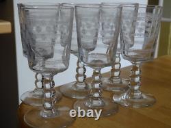 6 Anciens Verres A Vin Verre Souffler Modele Gravure Etoiles Et Jambe 3 Boules