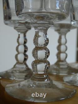 6 Anciens Verres A Vin Verre Souffler Modele Gravure Etoiles Et Jambe 3 Boules