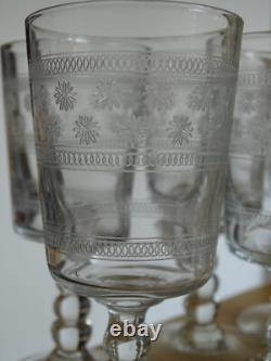 6 Anciens Verres A Vin Verre Souffler Modele Gravure Etoiles Et Jambe 3 Boules