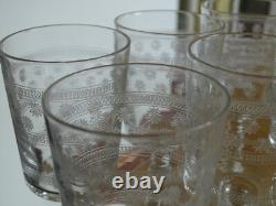 6 Anciens Verres A Vin Verre Souffler Modele Gravure Etoiles Et Jambe 3 Boules