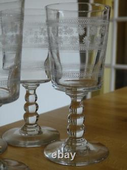 6 Anciens Verres A Vin Verre Souffler Modele Gravure Etoiles Et Jambe 3 Boules