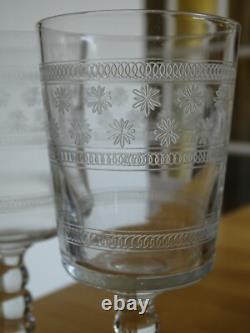 6 Anciens Verres A Vin Verre Souffler Modele Gravure Etoiles Et Jambe 3 Boules