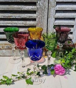 6 Anciens Verres Cristal Couleurs Etzel 1950